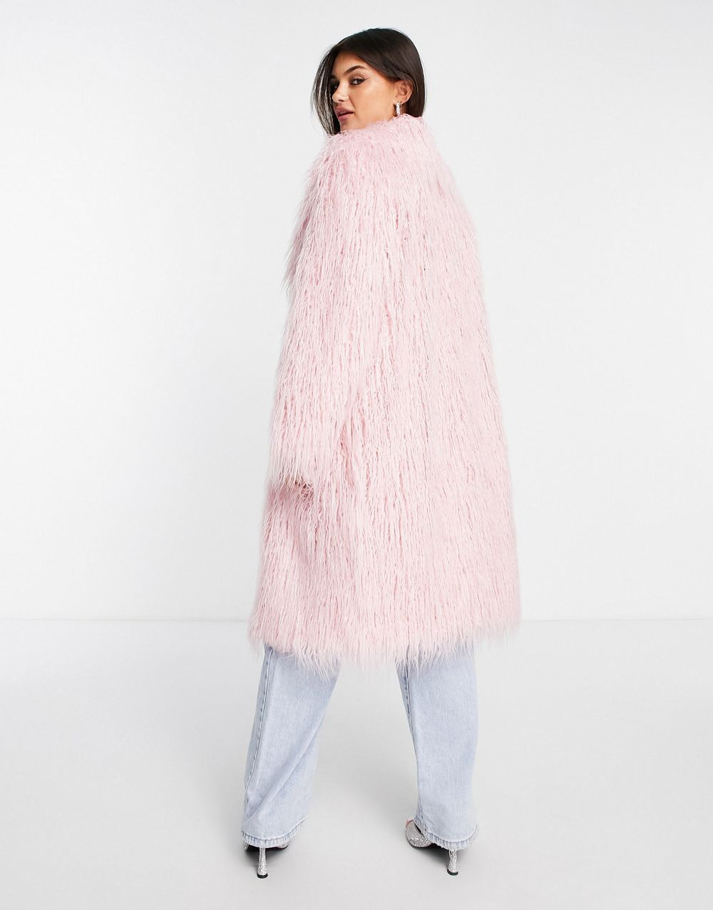 Faux Longline Coat in Light Pink - Image 4